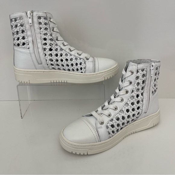 FREE PEOPLE Hayes Woven Leather High Top Sneakers in Ivory - Picture 3 of 13